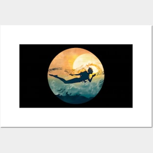 Scuba Diving Retro Sun Set Lovers Men Women Divers Posters and Art